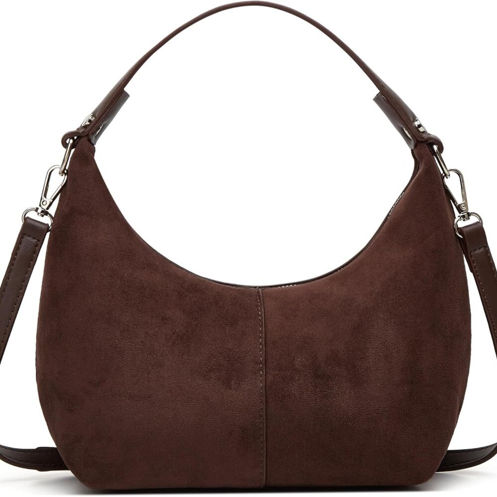 Suede Crescent Tote Bags for Women Vintage Shoulder Bag Brown Suede Handbag Casu - Picture 3 of 7